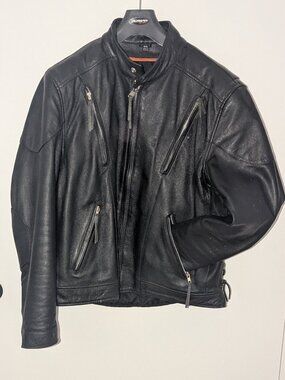 First Classics Men's Size 44 Black Leather Vented Motorcycle Jacket